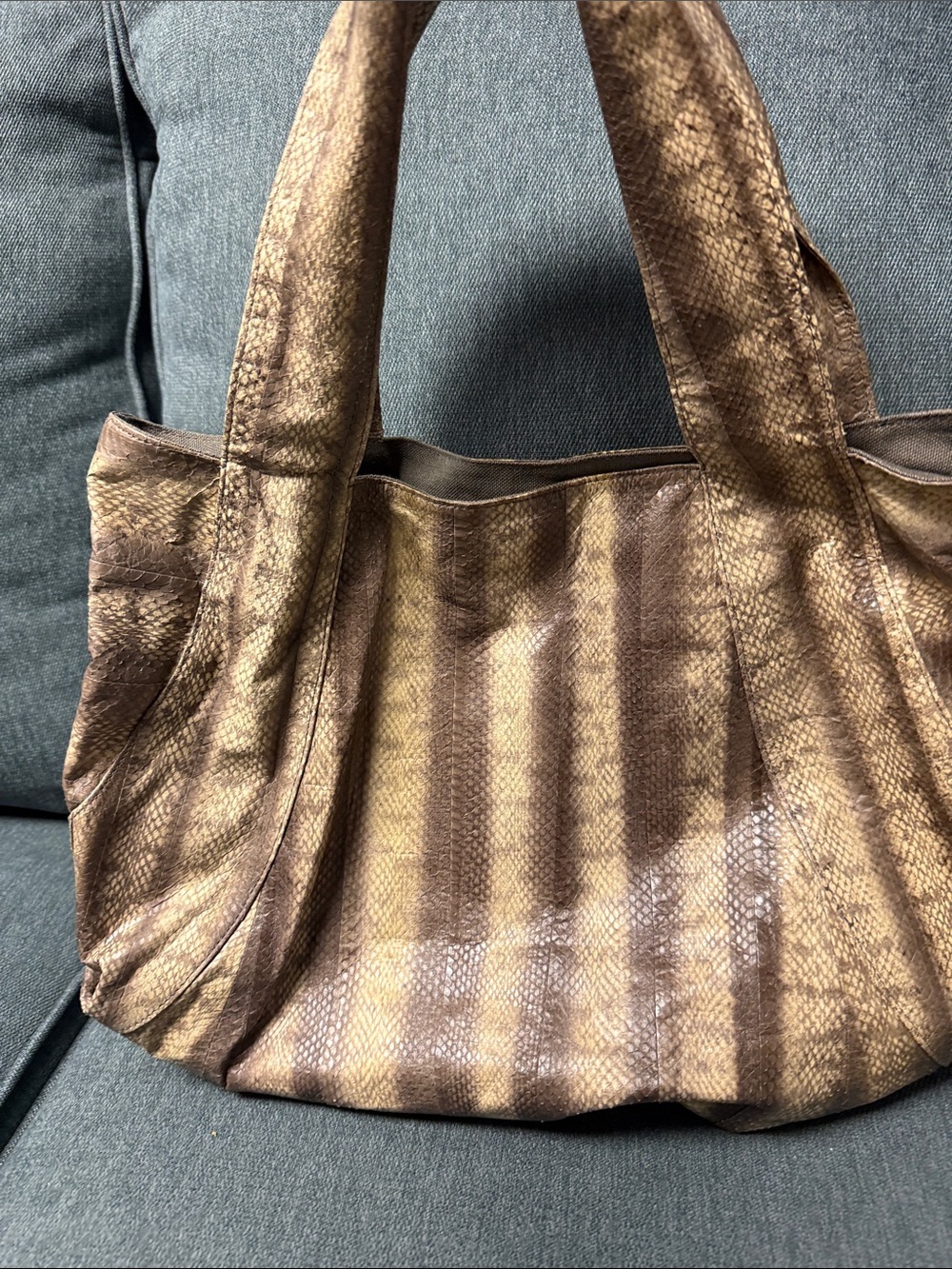 Textured Brown Striped Shoulder Bag with Wide Straps